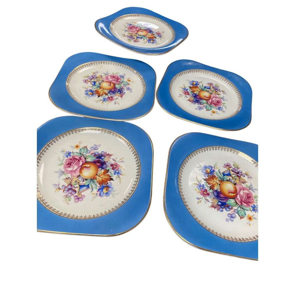 Steubenville Vintage Blue Floral Square Decorative Plates Set Of 7 SKU 9103